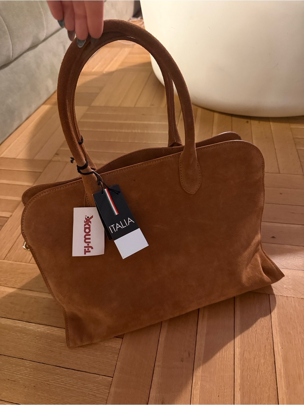 T.J.Maxx Italia Suede Satchel in Cognac